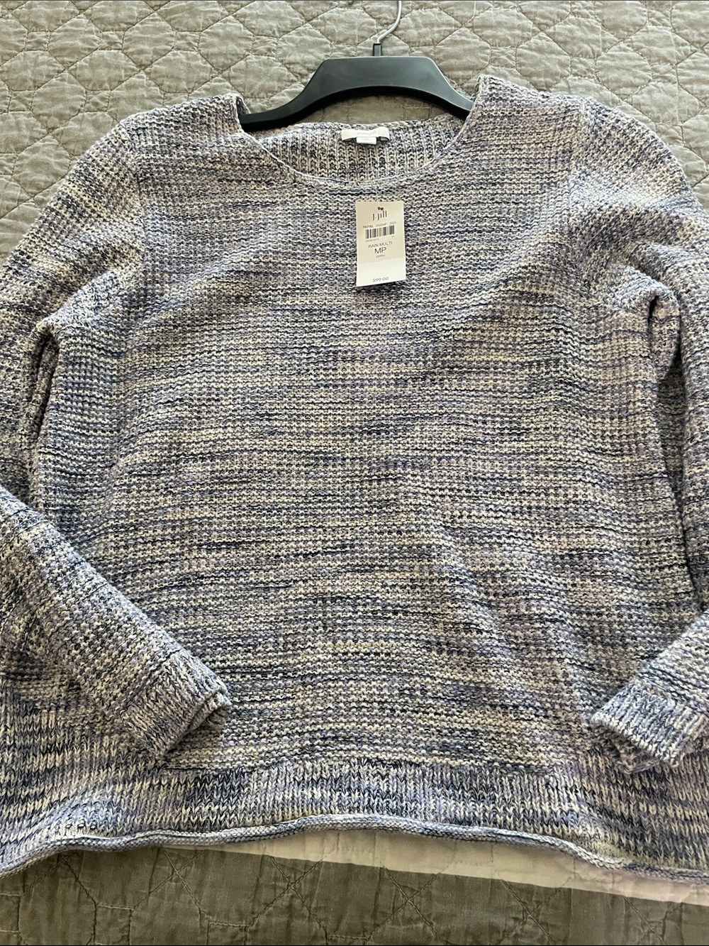 J. Jill Marled Cream and Blue Crewneck Sweater